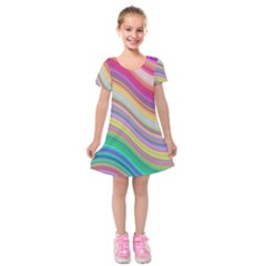 Wave Background Happy Design Kids  Short Sleeve Velvet Dress