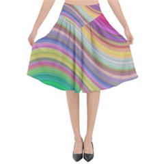 Wave Background Happy Design Flared Midi Skirt