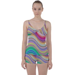 Wave Background Happy Design Tie Front Two Piece Tankini