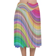 Wave Background Happy Design Velvet Flared Midi Skirt