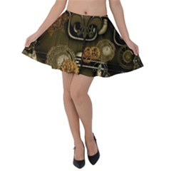 Wonderful Noble Steampunk Design, Clocks And Gears And Butterflies Velvet Skater Skirt by FantasyWorld7