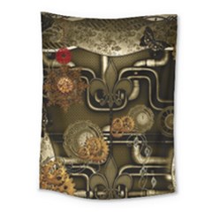 Wonderful Noble Steampunk Design, Clocks And Gears And Butterflies Medium Tapestry by FantasyWorld7