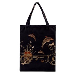 Wonderful Dolphins And Flowers, Golden Colors Classic Tote Bag by FantasyWorld7