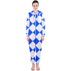 Blue White Diamonds Seamless Hooded Jumpsuit (ladies)  by Celenk