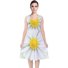 Art Daisy Flower Art Flower Deco V-neck Midi Sleeveless Dress 