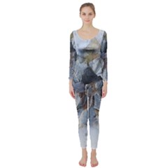 Winter Frost Ice Sheet Leaves Long Sleeve Catsuit by Celenk