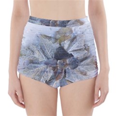 Winter Frost Ice Sheet Leaves High-waisted Bikini Bottoms by Celenk