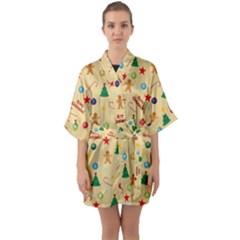 Christmas Pattern Quarter Sleeve Kimono Robe by Valentinaart