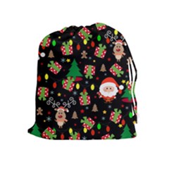 Santa And Rudolph Pattern Drawstring Pouches (extra Large) by Valentinaart