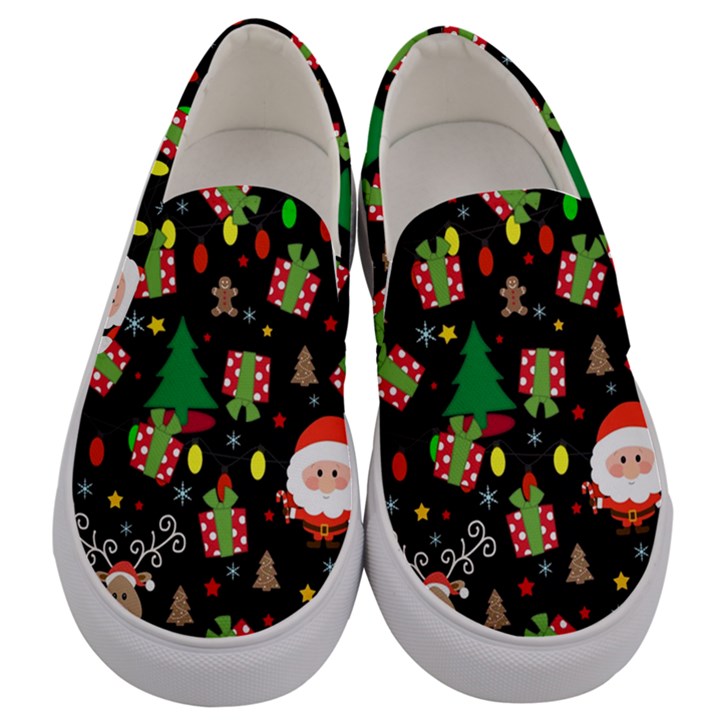 Santa and Rudolph pattern Men s Canvas Slip Ons