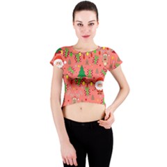 Santa And Rudolph Pattern Crew Neck Crop Top by Valentinaart