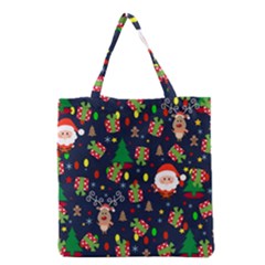 Santa And Rudolph Pattern Grocery Tote Bag by Valentinaart