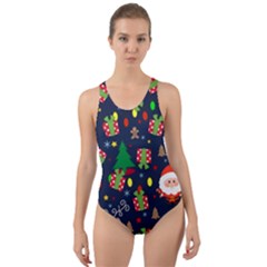 Santa And Rudolph Pattern Cut-out Back One Piece Swimsuit by Valentinaart