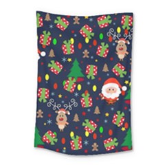 Santa And Rudolph Pattern Small Tapestry by Valentinaart