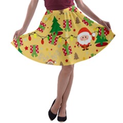 Santa And Rudolph Pattern A-line Skater Skirt by Valentinaart