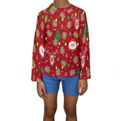 Santa And Rudolph Pattern Kids  Long Sleeve Swimwear by Valentinaart