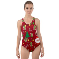 Santa And Rudolph Pattern Cut-out Back One Piece Swimsuit by Valentinaart