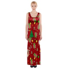 Santa and Rudolph pattern Maxi Thigh Split Dress