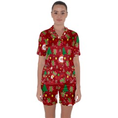 Santa And Rudolph Pattern Satin Short Sleeve Pyjamas Set by Valentinaart