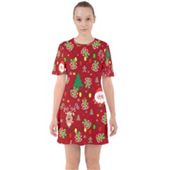 Santa And Rudolph Pattern Sixties Short Sleeve Mini Dress by Valentinaart