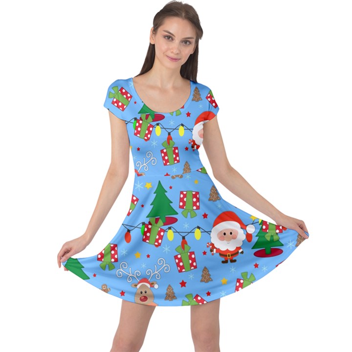 Santa and Rudolph pattern Cap Sleeve Dress