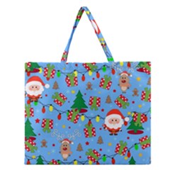Santa And Rudolph Pattern Zipper Large Tote Bag by Valentinaart
