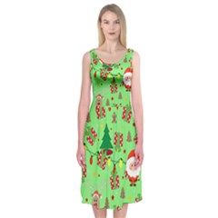 Santa And Rudolph Pattern Midi Sleeveless Dress