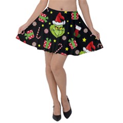 Grinch Pattern Velvet Skater Skirt by Valentinaart