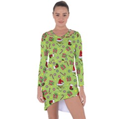 Grinch Pattern Asymmetric Cut-out Shift Dress by Valentinaart