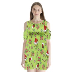 Grinch Pattern Shoulder Cutout Velvet One Piece by Valentinaart