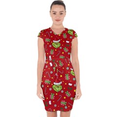 Grinch Pattern Capsleeve Drawstring Dress  by Valentinaart