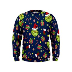 Grinch Pattern Kids  Sweatshirt by Valentinaart