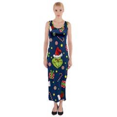 Grinch Pattern Fitted Maxi Dress by Valentinaart