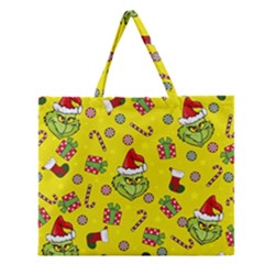 Grinch Pattern Zipper Large Tote Bag by Valentinaart