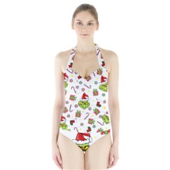 Grinch Pattern Halter Swimsuit