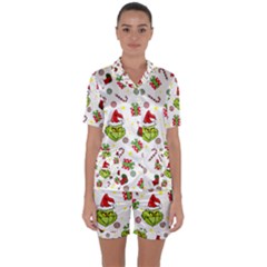 Grinch Pattern Satin Short Sleeve Pyjamas Set by Valentinaart