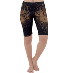 The Sign Ying And Yang With Floral Elements Cropped Leggings  by FantasyWorld7