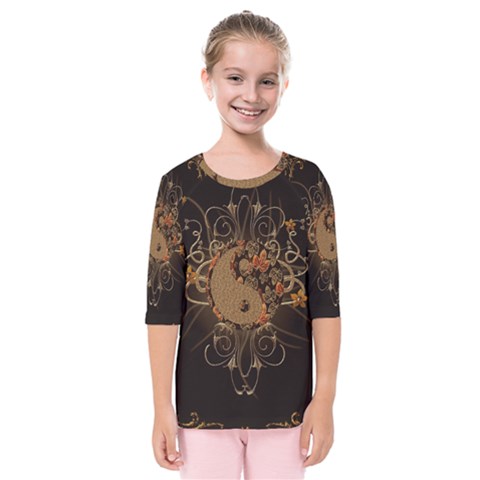 The Sign Ying And Yang With Floral Elements Kids  Quarter Sleeve Raglan Tee by FantasyWorld7