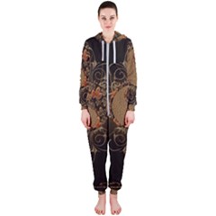 The Sign Ying And Yang With Floral Elements Hooded Jumpsuit (ladies)  by FantasyWorld7
