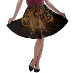 The Sign Ying And Yang With Floral Elements A-line Skater Skirt by FantasyWorld7