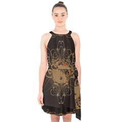 The Sign Ying And Yang With Floral Elements Halter Collar Waist Tie Chiffon Dress by FantasyWorld7