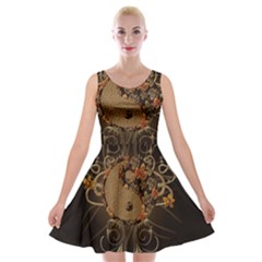 The Sign Ying And Yang With Floral Elements Velvet Skater Dress by FantasyWorld7