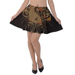 The Sign Ying And Yang With Floral Elements Velvet Skater Skirt by FantasyWorld7