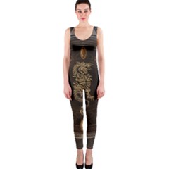 Golden Chinese Dragon On Vintage Background Onepiece Catsuit