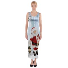 Santa Claus With Funny Penguin Fitted Maxi Dress by FantasyWorld7