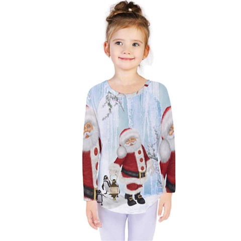 Santa Claus With Funny Penguin Kids  Long Sleeve Tee by FantasyWorld7