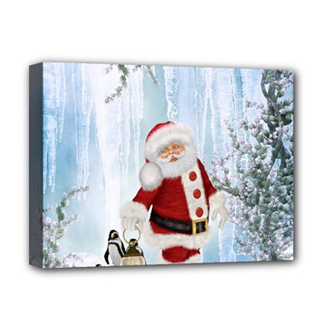 Santa Claus With Funny Penguin Deluxe Canvas 16  X 12  