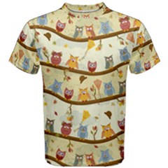 Autumn Owls Pattern Men s Cotton Tee by Celenk