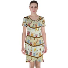 Autumn Owls Pattern Short Sleeve Nightdress