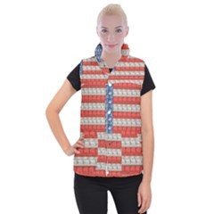 Geometricus Usa Flag Women s Button Up Puffer Vest by Celenk